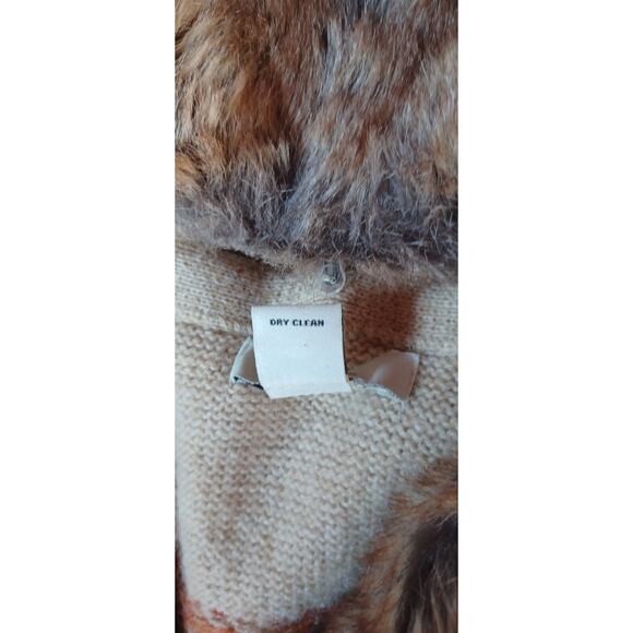 VTG Skyr Wool Cardigan Sweater Removable Faux Fur Collar Fair Isle Size XL 80s - Picture 6 of 6